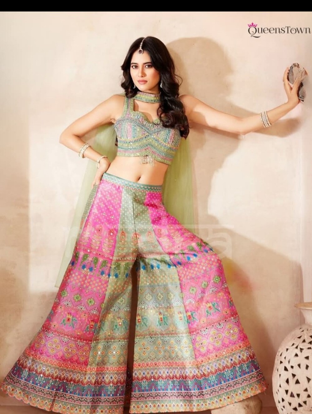Multi Colored Crop Top, Palazzo Set